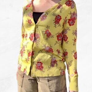 LAND'S END Yellow Cardigan with floral accents